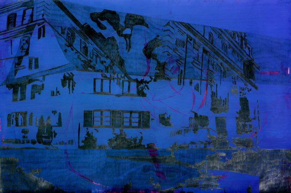 04_Zeichnung_OhneTitel(Häuser) aus Song of me II, Graphit auf Acryl auf Papier, 100 x 150 cm, 2008_